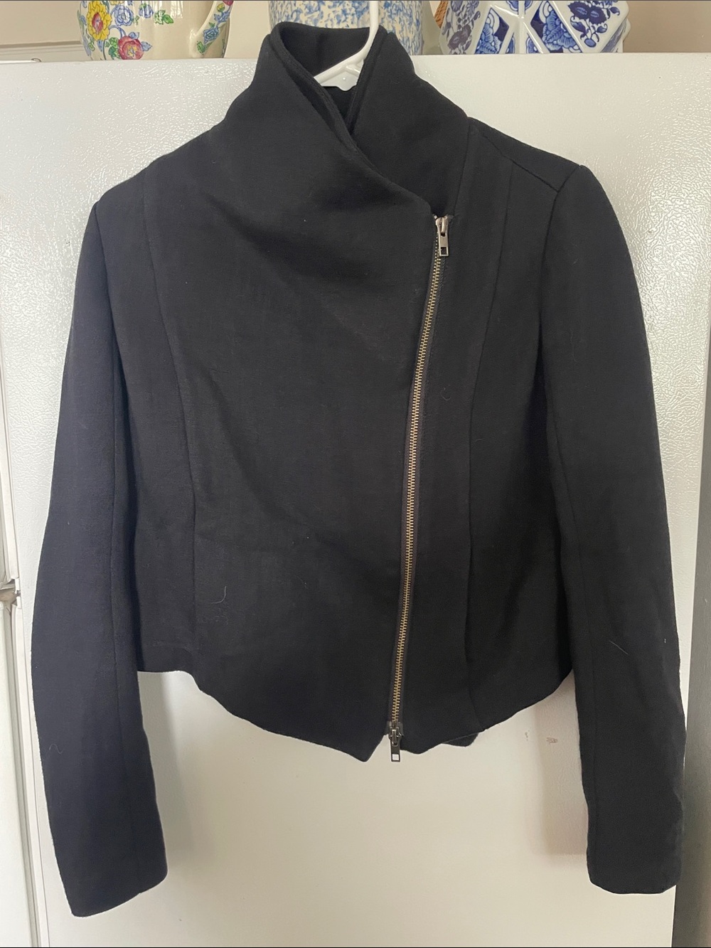 Vince Small Unique Black Off Center Zip Funnel Collar Jacket Versatile Wear